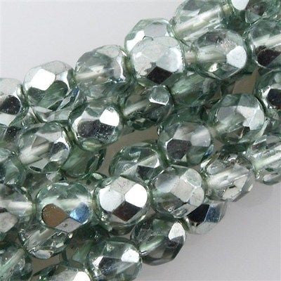 50 Czech Fire Polished 6mm Round Bead Mirror Pale Peridot (97352)