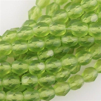 50 Czech Fire Polished 6mm Round Bead Matte Olivine (50230M)