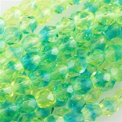 50 Czech Fire Polished 8mm Round Bead Green Blue (67801)