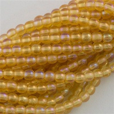 200 Czech 4mm Pressed Glass Round Beads Light Topaz Luster Iris (10050LR)