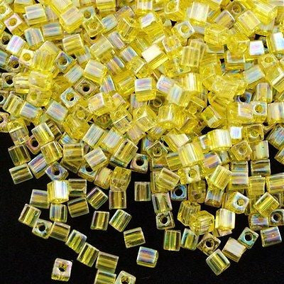 Miyuki 4mm Square Seed Bead Transparent Yellow AB 19g Tube (252)