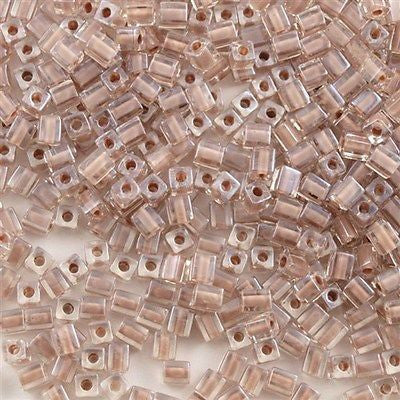 Miyuki 4mm Square Seed Bead Inside Color Lined Light Mocha 19g Tube (215)