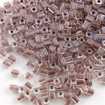 Miyuki 4mm Square Seed Bead Inside Color Lined Mocha 19g Tube (224)