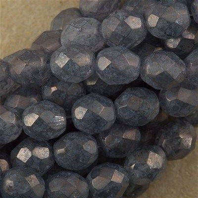 50 Czech Fire Polished 8mm Round Bead Stone Grey Luster (64435)