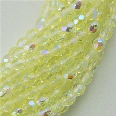 100 Czech Fire Polished 3mm Round Bead Jonquil AB (80130X)