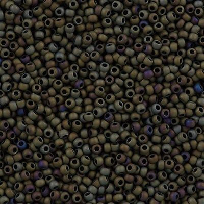 Toho Round Seed Bead 15/0 Matte Olive Iris 2.5-inch Tube (614)