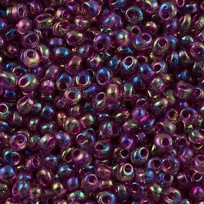 Miyuki 4mm Magatama Seed Bead Fuchsia Inside Color Lined Amethyst AB 10g (2170)