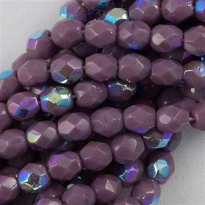 100 Czech Fire Polished 4mm Round Bead Opaque Purple AB (23030X)