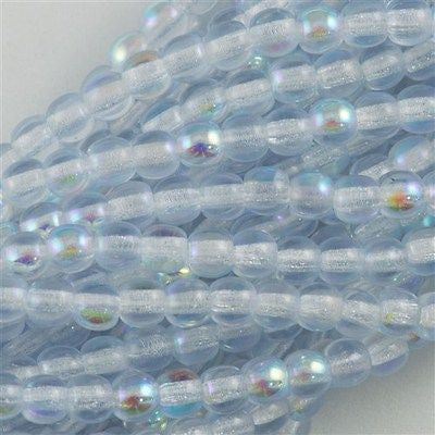 200 Czech 4mm Pressed Glass Round Beads Blue Sky AB (30010X)