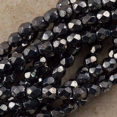 100 Czech Fire Polished 4mm Round Bead Hematite (14400)