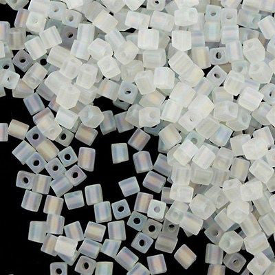 Miyuki 4mm Square Seed Bead Transparent Matte Crystal AB 19g Tube (131FR)