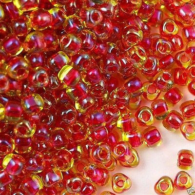 Miyuki Triangle Seed Bead 8/0 Red Lined Chartreuse 23g Tube (1820)