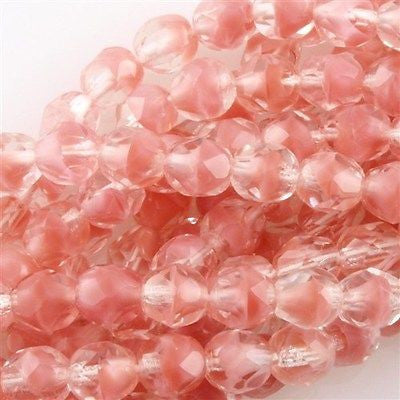 100 Czech Fire Polished 4mm Round Bead Crystal Rosaline (76028)