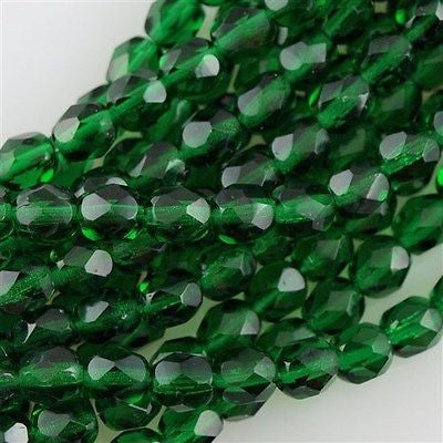 50 Czech Fire Polished 8mm Round Bead Green Emerald (50140)