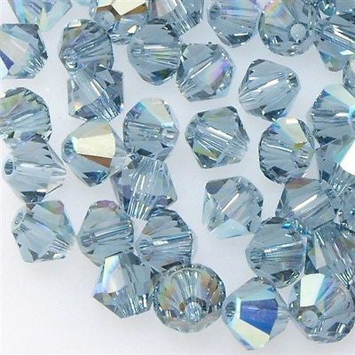 24 TRUE CRYSTAL 6mm Bicone Bead Indian Sapphire AB (217 AB)