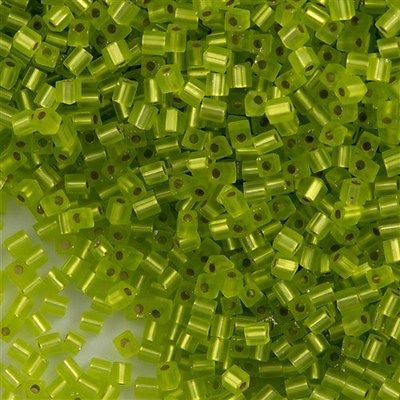 Miyuki 3mm Cube Seed Bead Matte Silver Lined Lime Green 10g (14F)