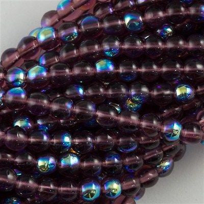 200 Czech 4mm Pressed Glass Round Beads Amethyst AB (20060X)