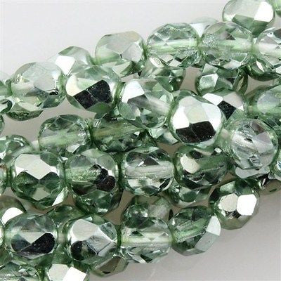 50 Czech Fire Polished 6mm Round Bead Mirror Light Peridot (97353)