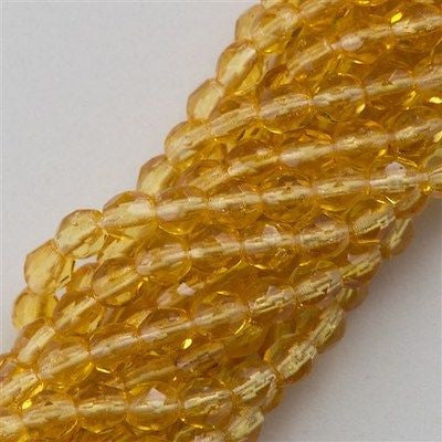 100 Czech Fire Polished 3mm Round Beads Medium Topaz (10060)