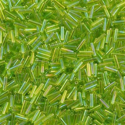 Miyuki 6mm Bugle Bead Transparent Lime AB 5-inch Tube (258)