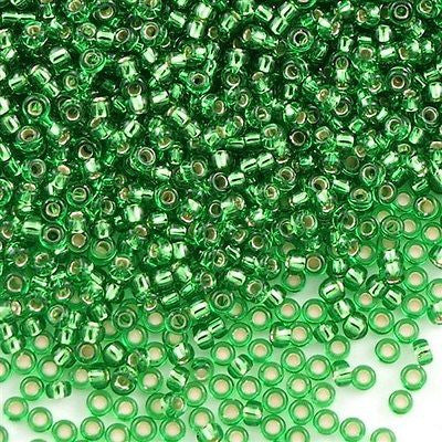 Miyuki Round Seed Bead 15/0 Silver Lined Green 2-inch Tube (16)