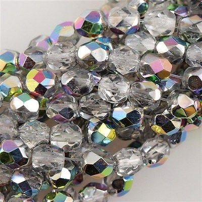 50 Czech Fire Polished 6mm Round Bead Crystal Vitrail (00030V)