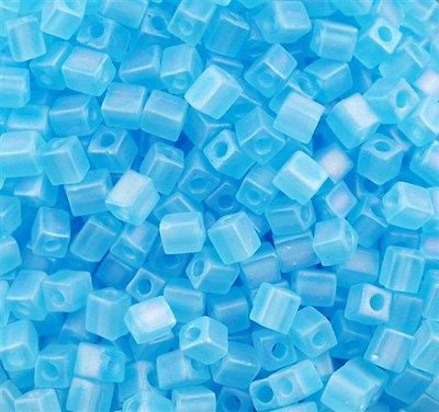 Miyuki 4mm Square Seed Bead Matte Light Blue AB 19g Tube (148FR)