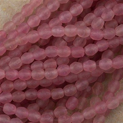 100 Czech Fire Polished 4mm Round Bead Hurricane Matte Sweet Pink (40070H)