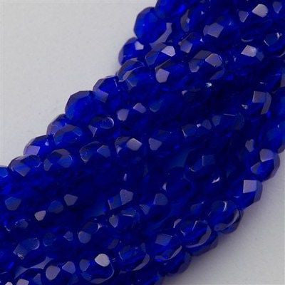 100 Czech Fire Polished 3mm Round Bead Cobalt (30090)