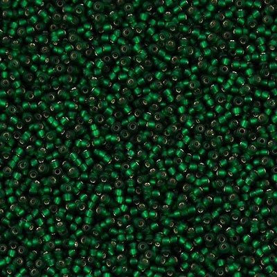 Miyuki Round Seed Bead 15/0 Matte Silver Lined Dark Emerald 2-inch Tube (27F)