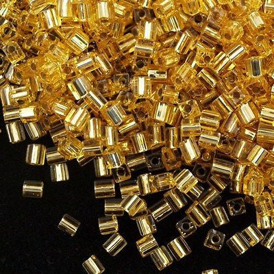 Miyuki 4mm Square Seed Bead Silver Lined Gold 19g Tube (3)