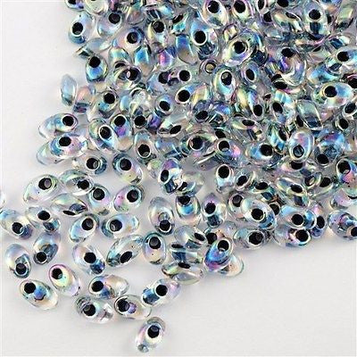 Miyuki Long Magatama Seed Bead Inside Color Lined Noir AB 8g Tube (283)