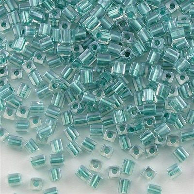 Miyuki 4mm Square Seed Bead Inside Color Lined Aqua 19g Tube (2605)