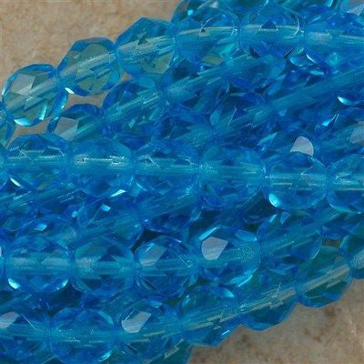 50 Czech Fire Polished 6mm Round Bead Aquamarine (60020)