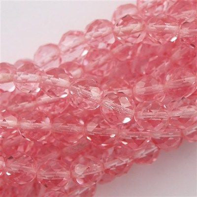 50 Czech Fire Polished 6mm Round Bead Pink (70210)