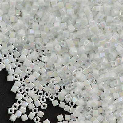 Miyuki 1.8mm Cube Seed Bead Opaque White AB 10g (471)