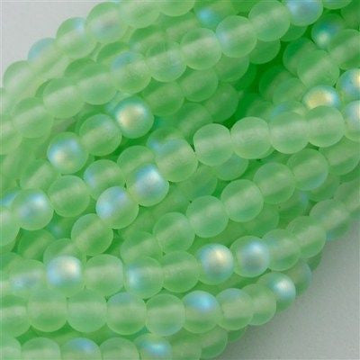 100 Czech 6mm Pressed Glass Round Beads Matte Peridot AB (50500MX)