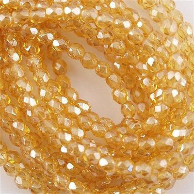 100 Czech Fire Polished 4mm Round Bead Topaz Luster (10040L)