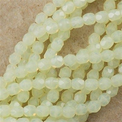 100 Czech Fire Polished 4mm Round Bead Milky Jonquil (81000)