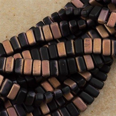 50 CzechMates 3x6mm Two Hole Brick Beads Matte Apollo Jet (23980AM)