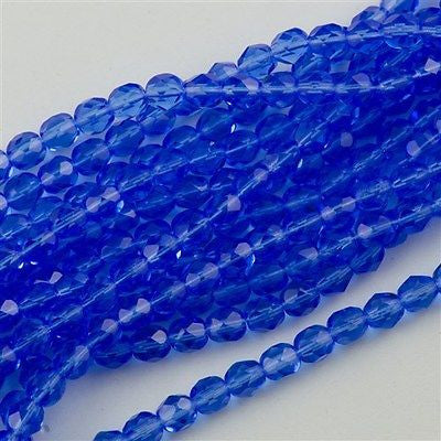 50 Czech Fire Polished 6mm Round Bead Sapphire (30050)