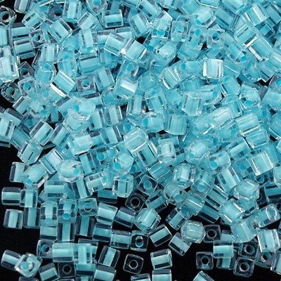 Miyuki 4mm Square Seed Bead Inside Color Lined Sky Blue 19g Tube (220)