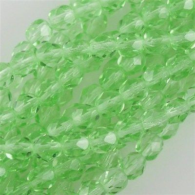 100 Czech Fire Polished 4mm Round Bead Peridot (50500)