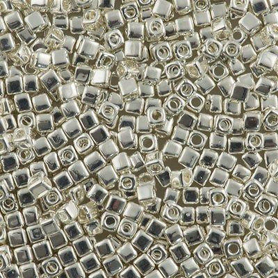 Miyuki 1.8mm Cube Seed Bead Bright Sterling Silver Plated 8g Tube (961)