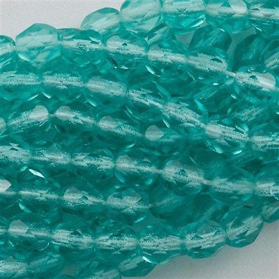 100 Czech Fire Polished 3mm Round Bead Light Teal (60210)