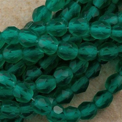 50 Czech Fire Polished 6mm Round Bead Matte Emerald (50730M)