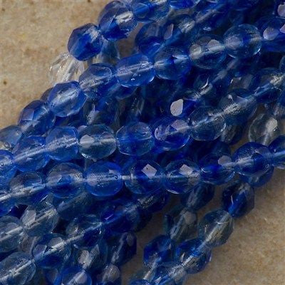 100 Czech Fire Polished 4mm Round Bead Sapphire Sky Hurricane (05710H)