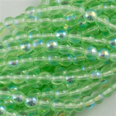 100 Czech 6mm Pressed Glass Round Beads Peridot AB (50500X)