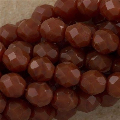 50 Czech Fire Polished 8mm Round Bead Milky Caramel (12000)