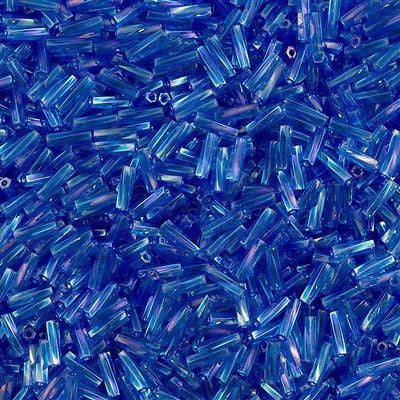 Miyuki 2x6mm Twisted Bugle Bead Transparent Medium Blue AB 25g (261)